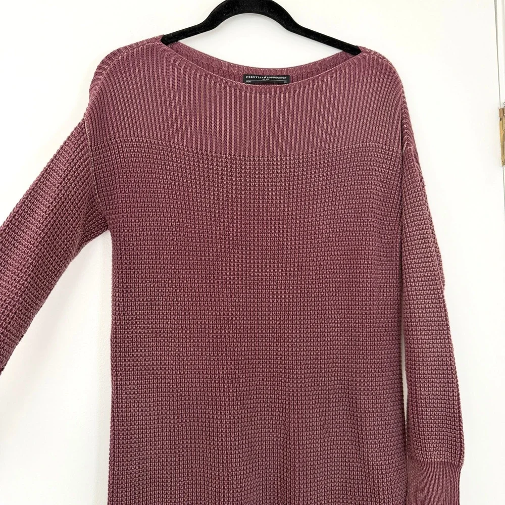 Peruvian Connection Womens XS Mauve 100% Cotton Waffle Knit Boat Neck Sweater
